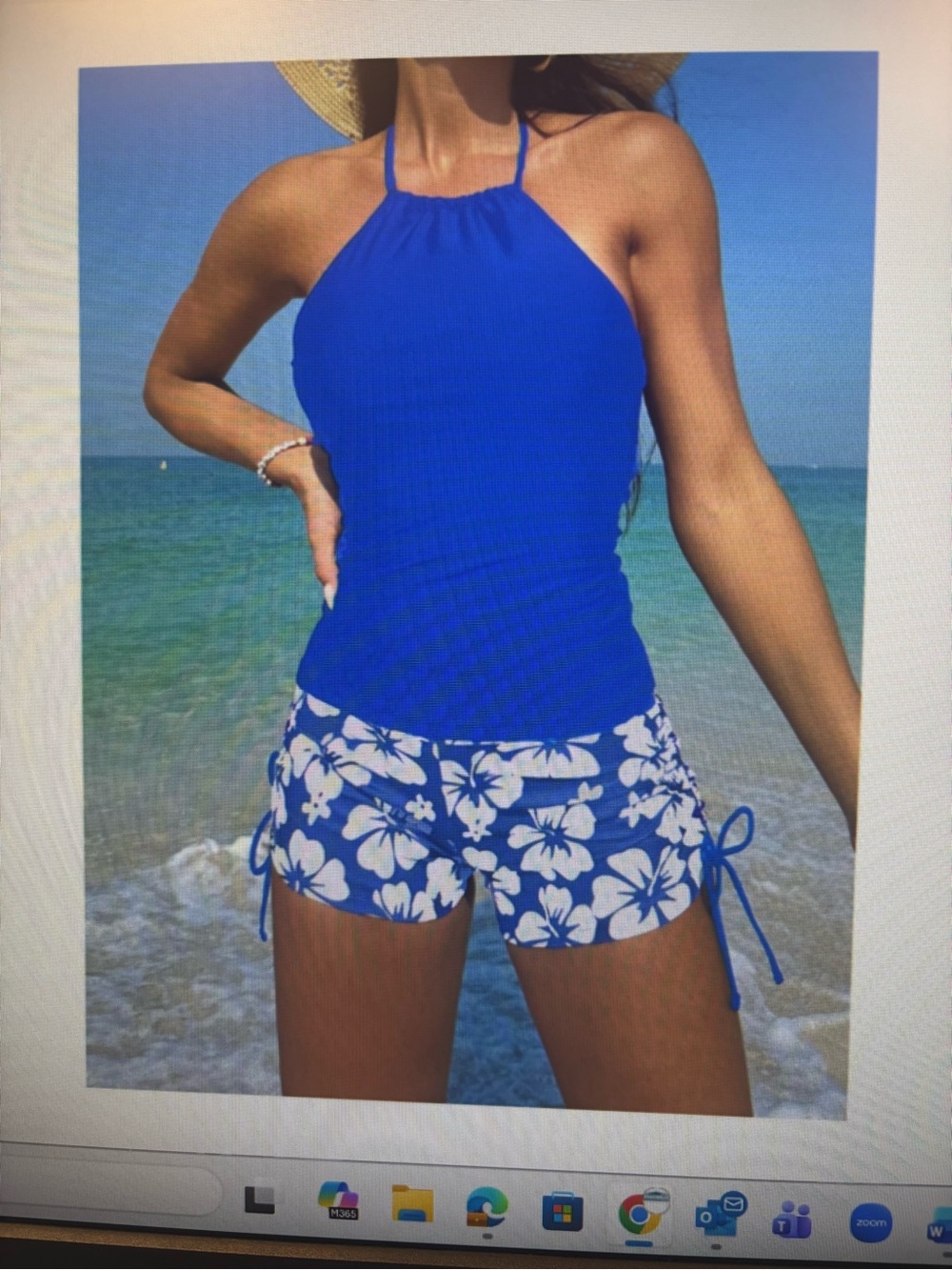 SHEIN Royal Blue Halter Tankini Top with Floral Boardshorts - medium never worn